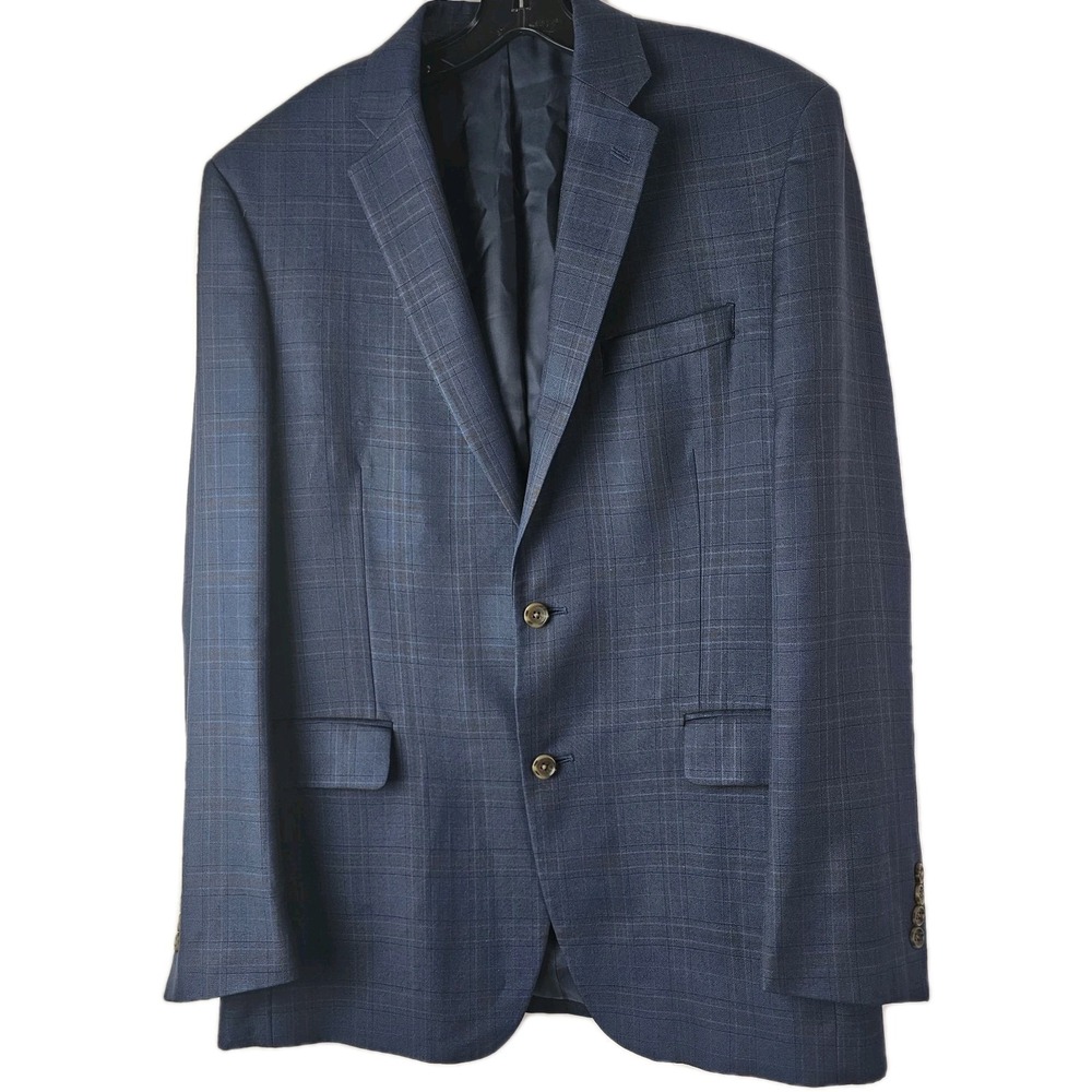 JOS A BANK Signature Collection Mens Navy Plaid Wool Silk Blazer Sport Coat 41L